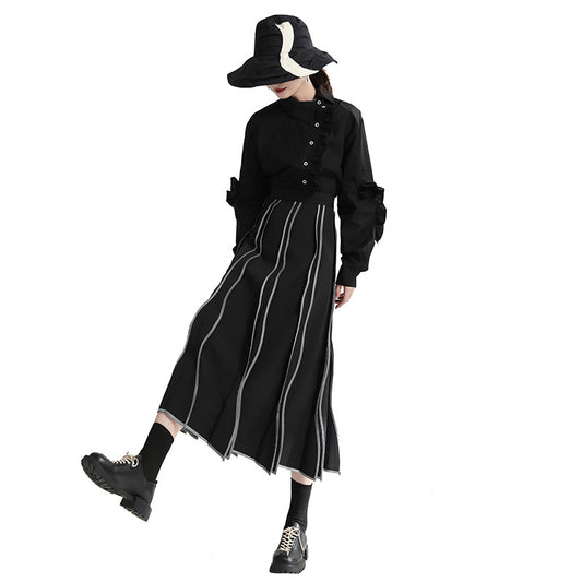 Irregular Flare Retro Drape Simple High Waist A- Line Skirt