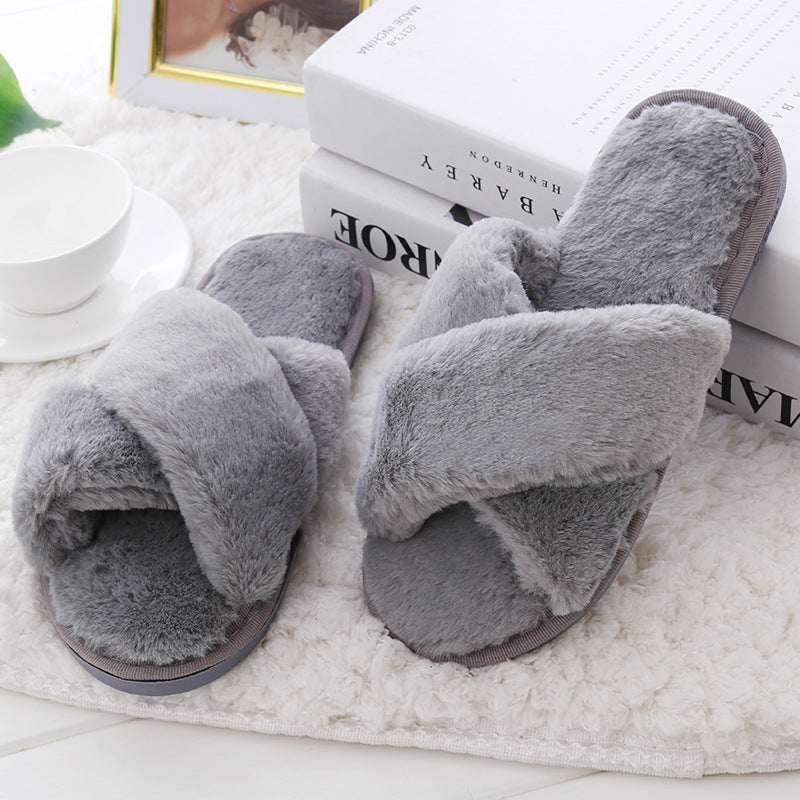 New style cross fur slippers women autumn and winter