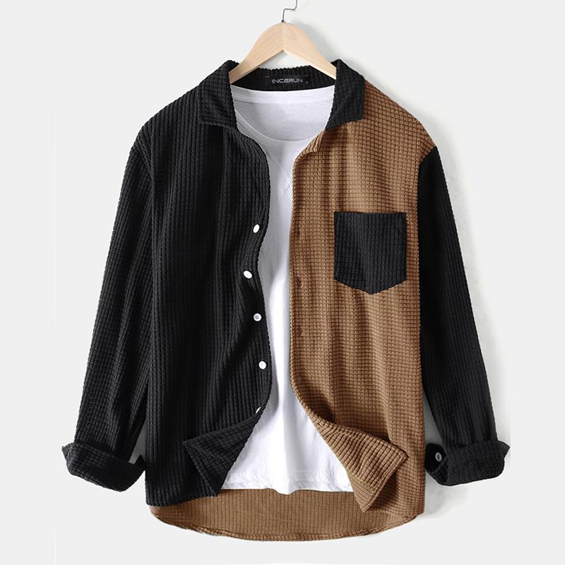 Color Matching Long Sleeve Shirt Casual Loose Top Coat