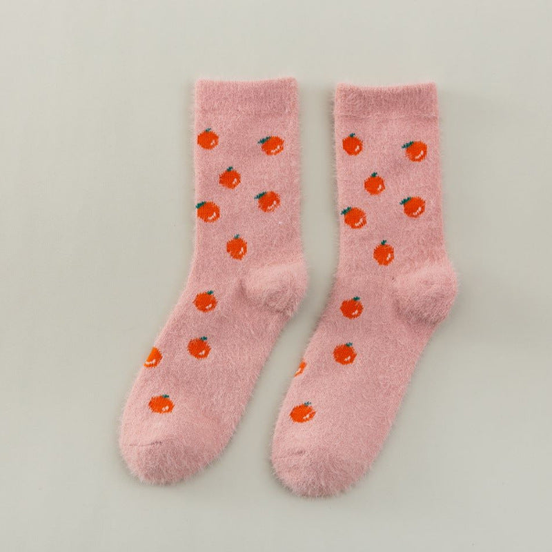 Women's Mid-thigh Fruit Socks Plus Velvet Thickening Winter Warm