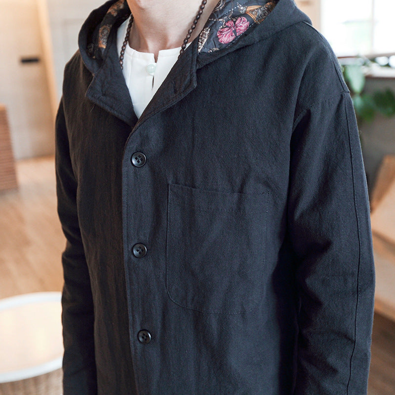 Mid-length windbreaker men's linen mourning