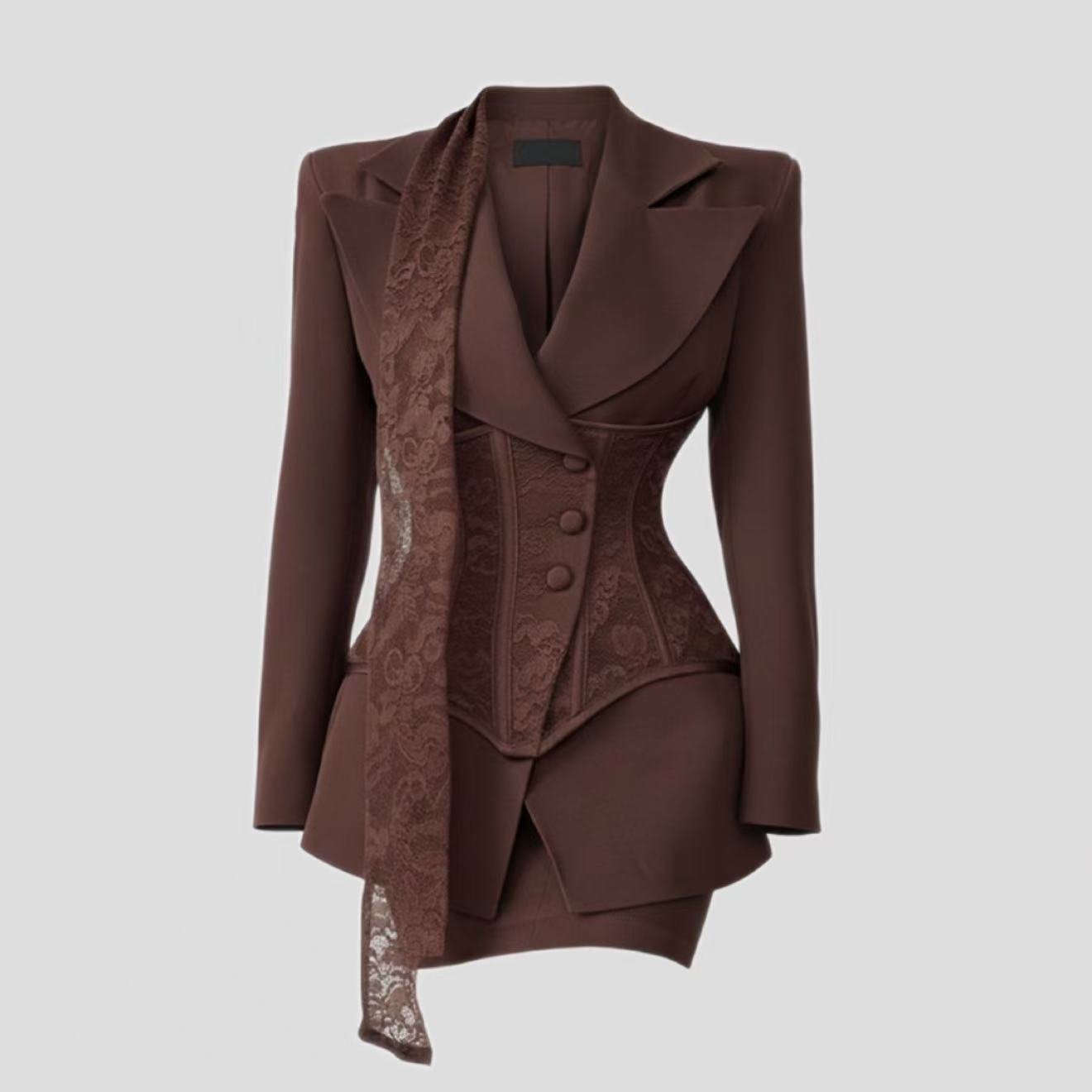 Ladies Elegant Tie Blazer And Skirt Set