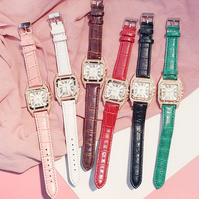 Square Dial Belt Quartz Watch + Star Bracelet