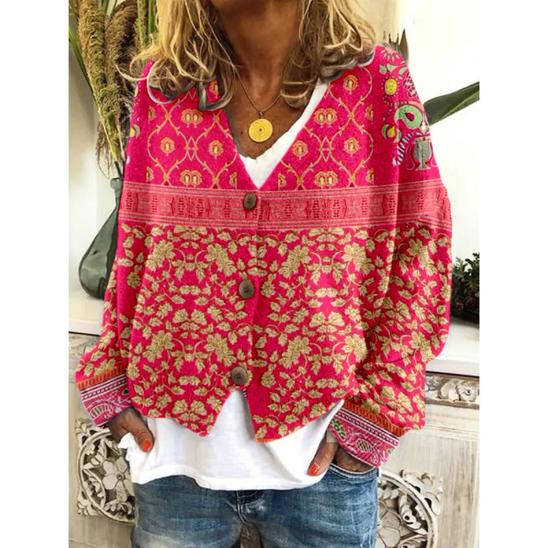 Women's Abstract Printing Casual Coat Cardigan