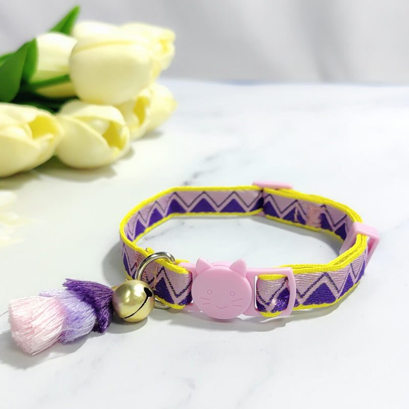 Anti-suffocation Safety Buckle Cat Collar Tassel Bell Adjustable Anchor Chain Rope