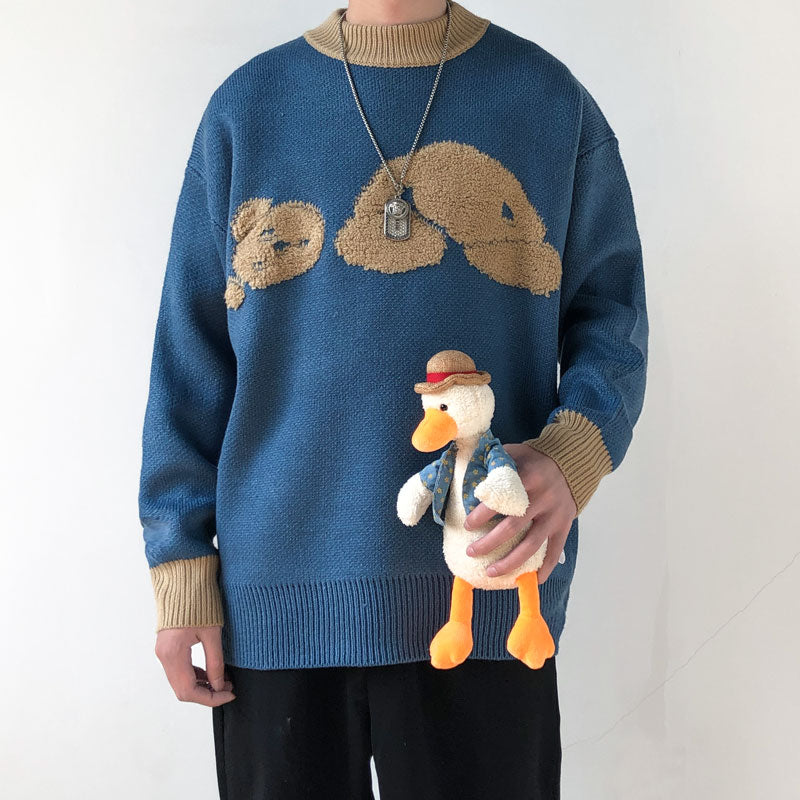Men's Korean Style Loose Cartoon Plush Sweater