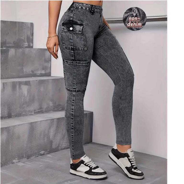 Elegant Touch Wash Jeans With Multi-stretch Fabric And Digital Denim-look Print