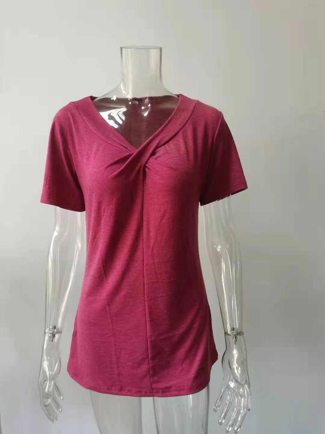 Women's V Neck Short Sleeved Neckline Kink Casual T Shirt
