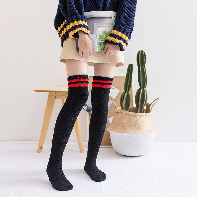 Fall Winter Over The Knee Plus Long Coral Fleece Floor Socks