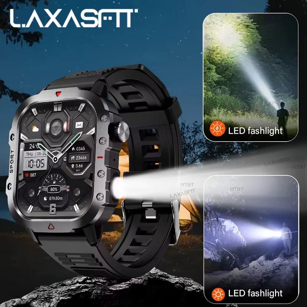 Sports Smart Watch Men'S Outdoor Sports Fitness Tracker Health Monitor LED Flashlight 2.01” Bluetooth Talk Smart Watch