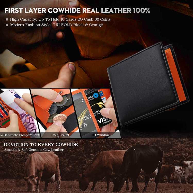 Men's Short Loose-leaf Wallet RFID Head Layer Cowhide