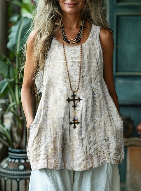 Women's Vintage Lace Art Linen Tank Top
