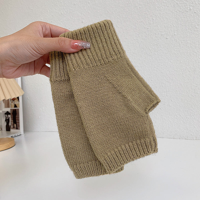Women's Warm Knitting Wool Half Finger Gloves