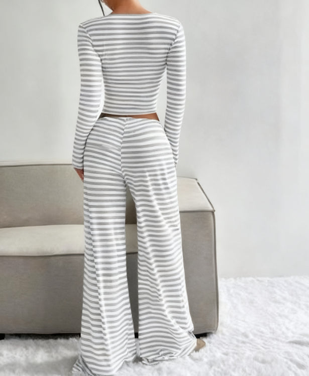 Women's Versatile Striped Knitted Slim Fit Suit