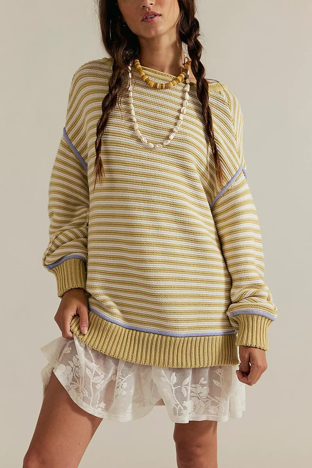 Round Neck Pullover Loose-fitting Long Sleeves Sweater