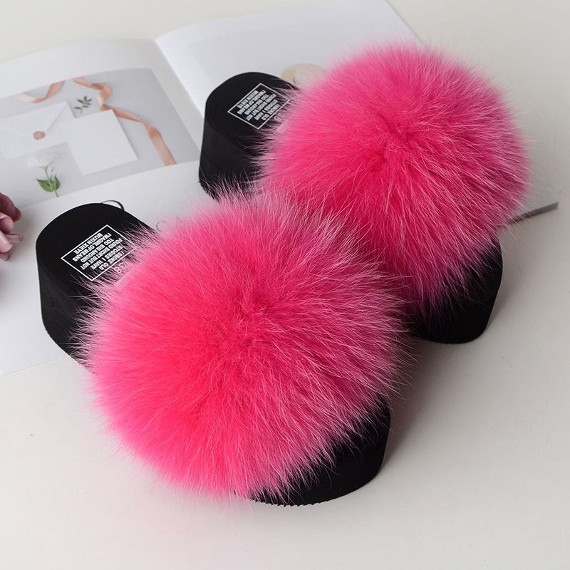 New Fox Fur Women's Sandals Height Increasing Leisure