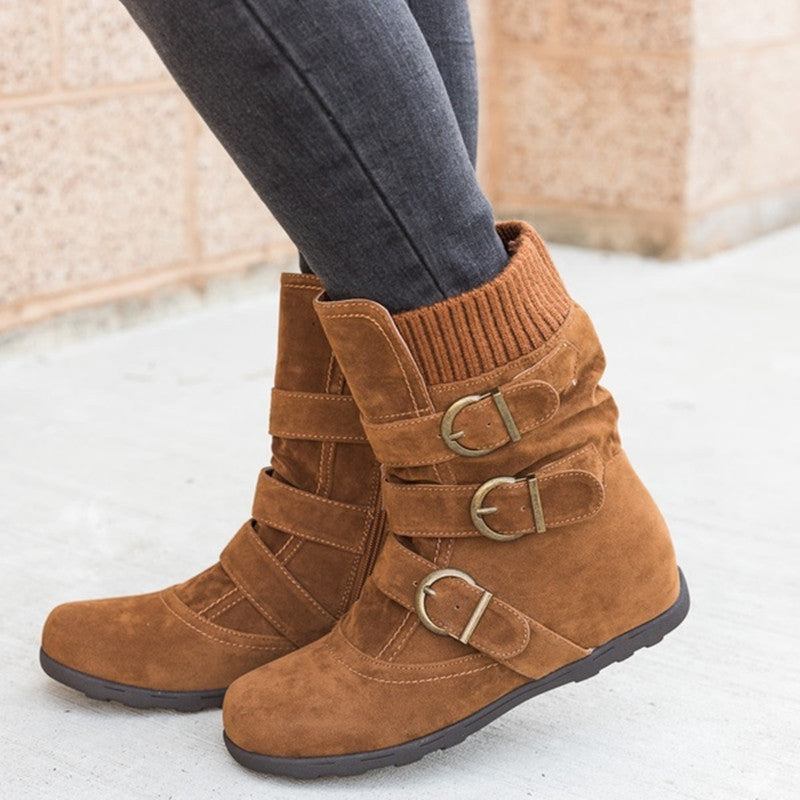 Winter Bare Boots, Flat Soled, Large Sized Short Boots, Thickened Cotton Shoes