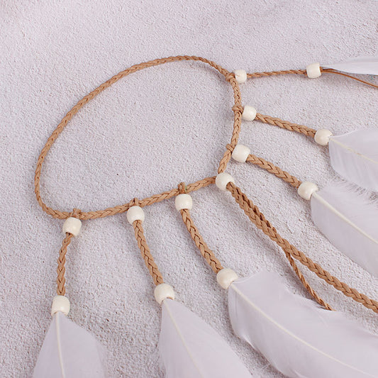 Hand-woven long feather hair band