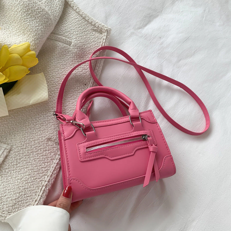 Women's Candy Color One Shoulder Zipper Small Square Bag