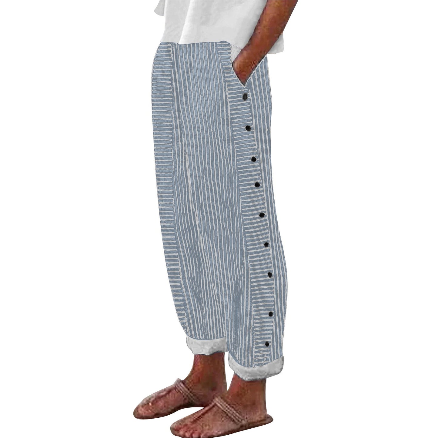 Women's Striped Casual Trousers Lightweight  Blend Stretch Pants