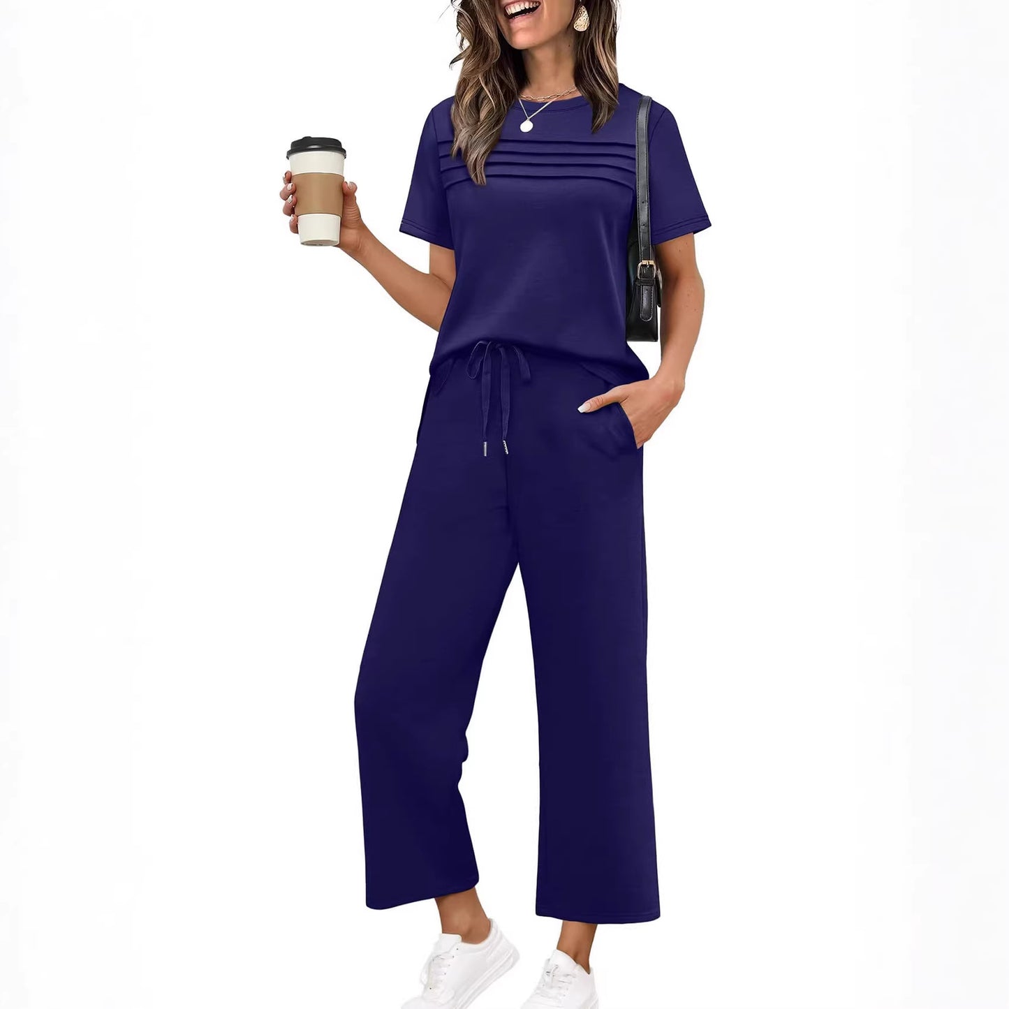 Two-Piece Summer Travel Vacation Outfit Short-Sleeve Casual Set