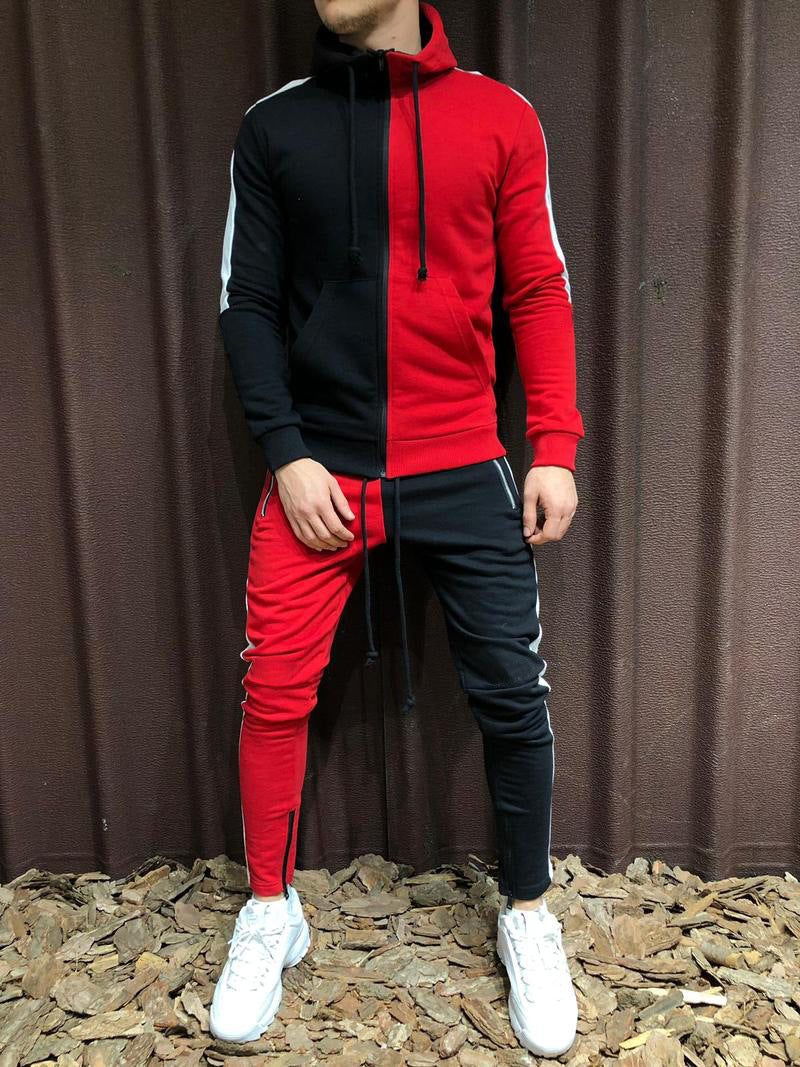Contrast hooded jacket + pants two-piece suit