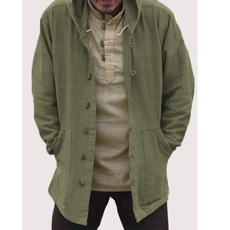 Retro hooded long sleeve solid color casual jacket