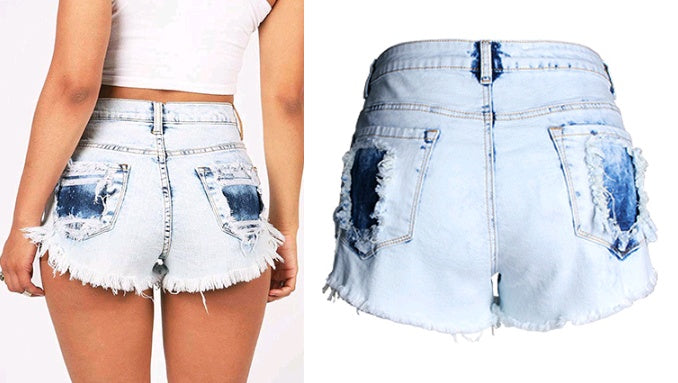 Ripped jeans til kvinder, høj talje, lyse farver, hvidt slidt vasket ulddenimshorts