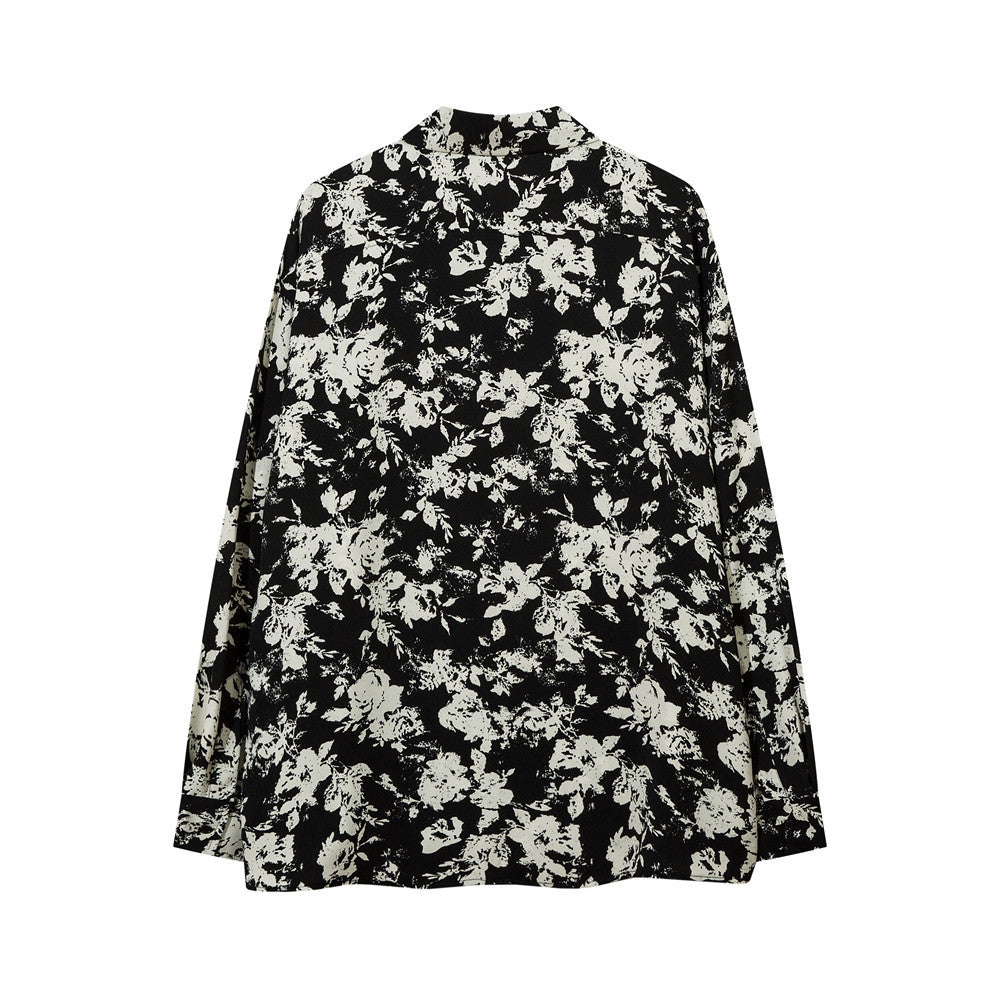 Men's Autumn Casual Loose Pu Shuai Street Lapel Niche Flower Shirt