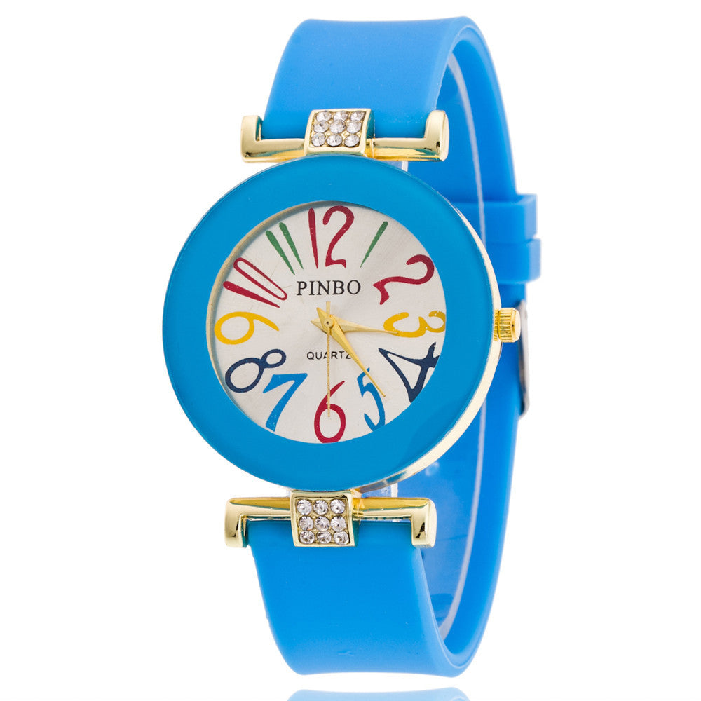 Jelly color digital watch with diamond