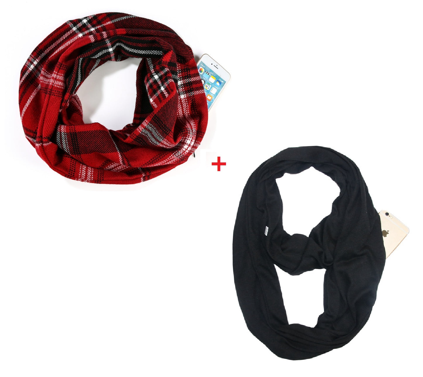Cashmere plaid scarf invisible pocket bib