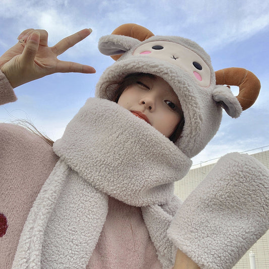 Winter Hat And Scarf Integrated Plush Insulation