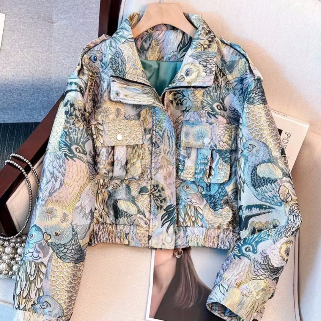 European And American Women's Fall New Peacock Printings Jacket