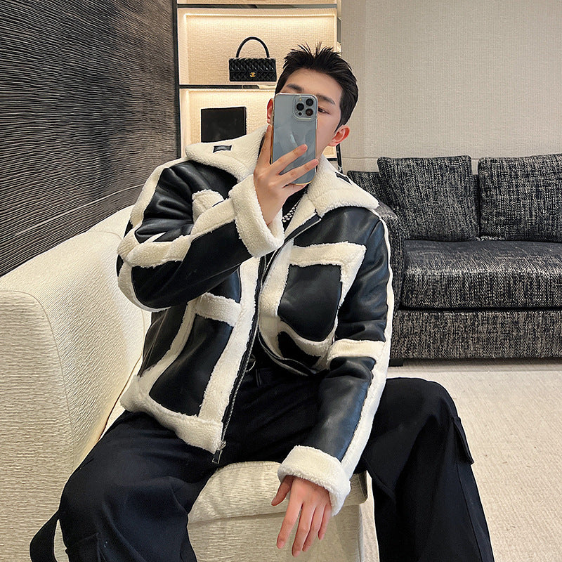 French Fashionable Fur Jacket Stitching Korean Style