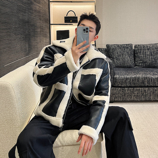 French Fashionable Fur Jacket Stitching Korean Style