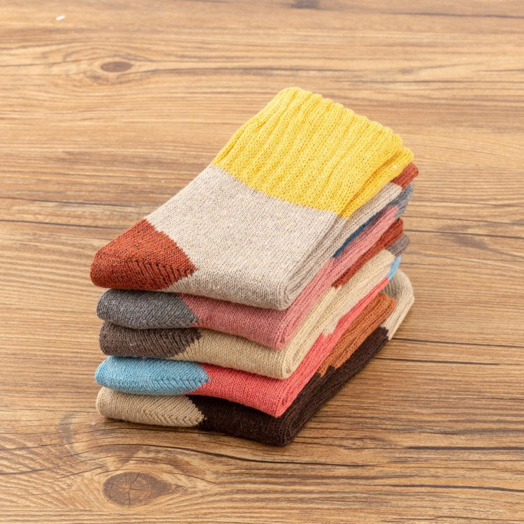 Four-Color Stitching Thick Warm Rabbit Wool Socks