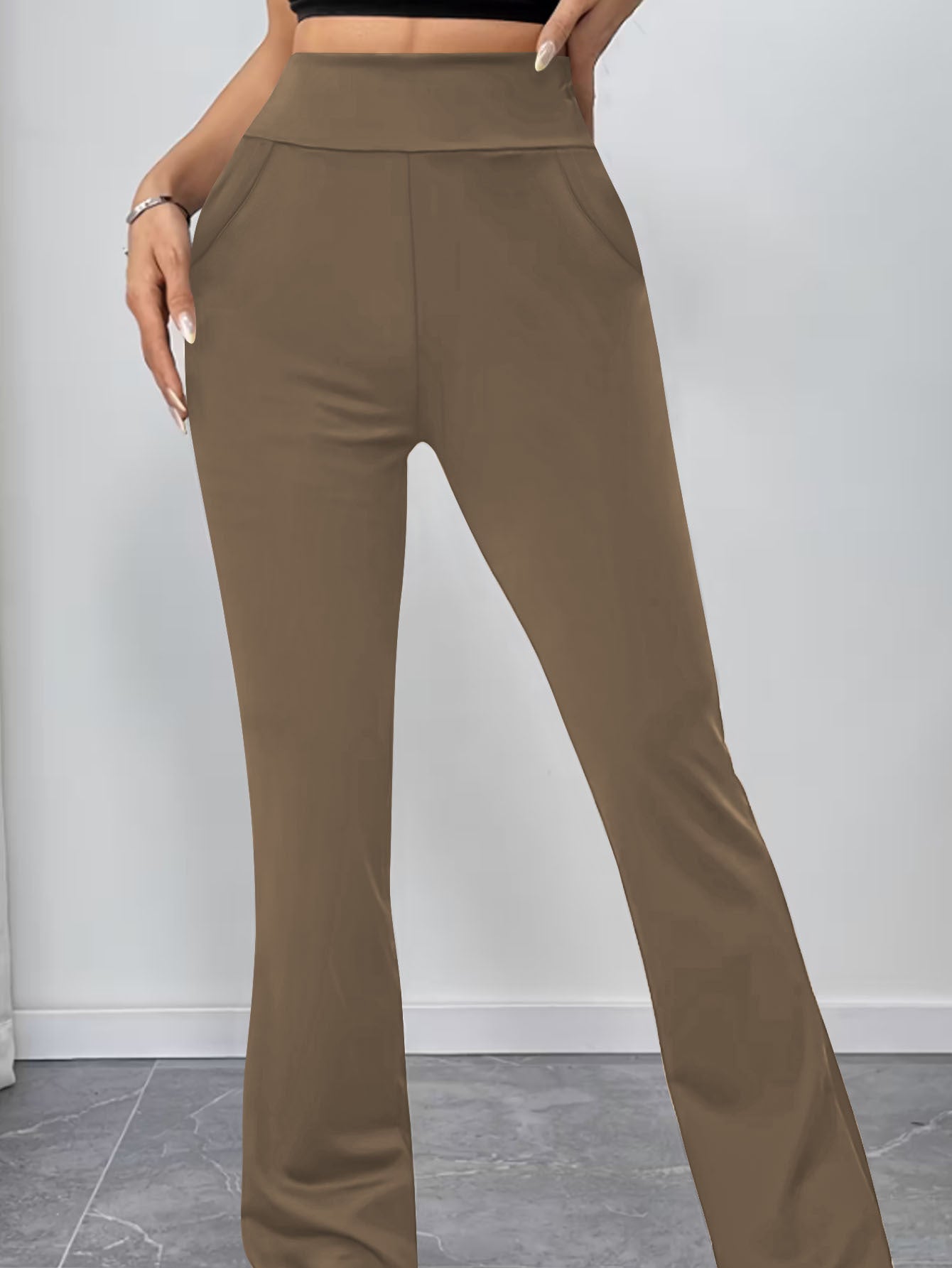 Womens Slimming Solid-Color High-Waist Flared Yoga Pants With Butt-Lifting Design