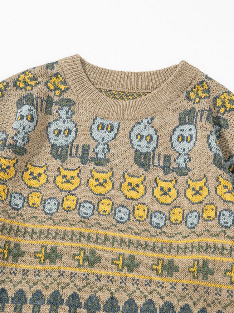 Herre Rundhalset Strikket Løs Sweater