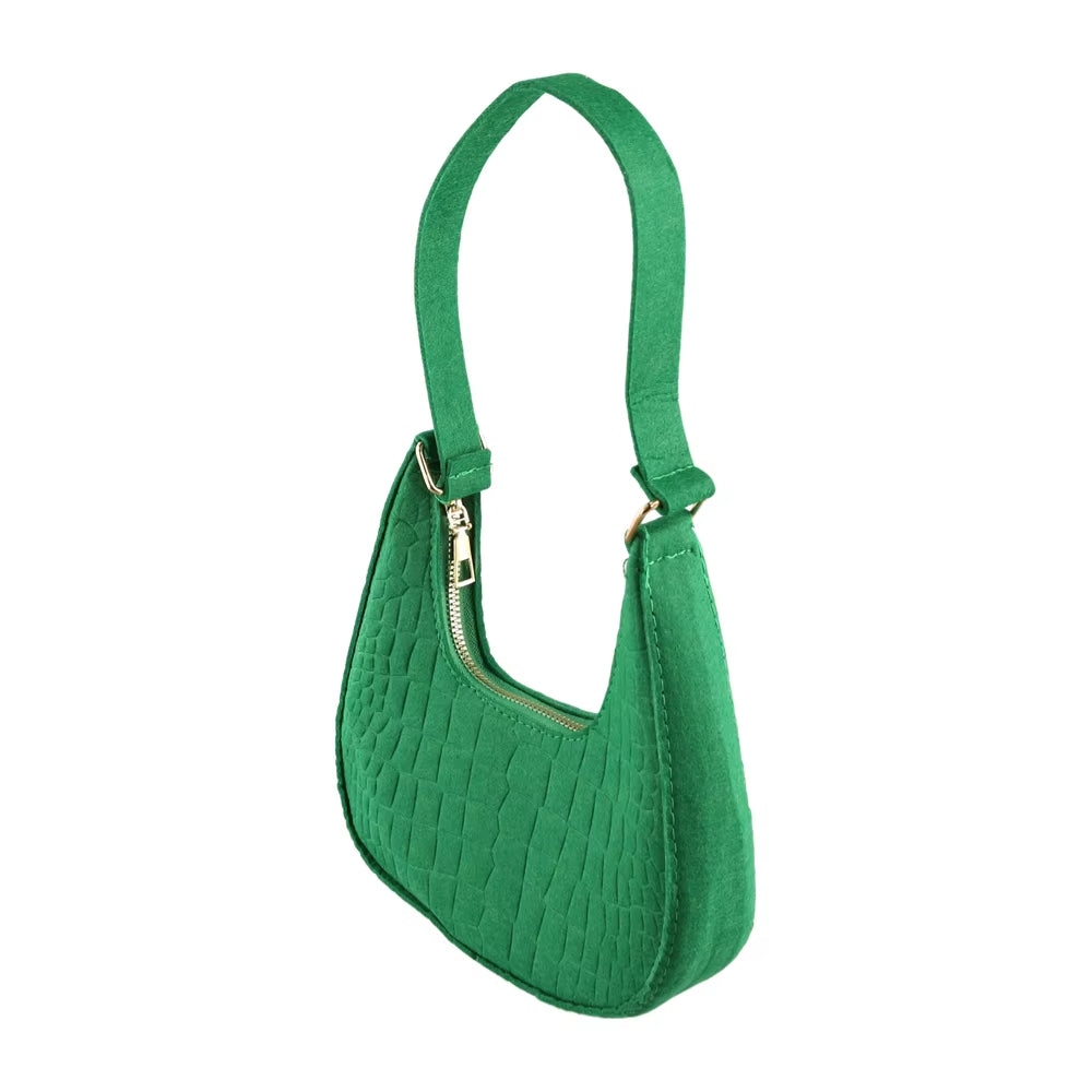 Women’s Retro Felt Underarm Bag - Solid Color Shoulder Bag, Casual Dumpling Crossbody Purse
