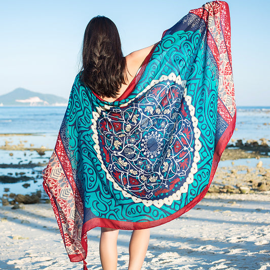 Fringed cotton and linen scarf