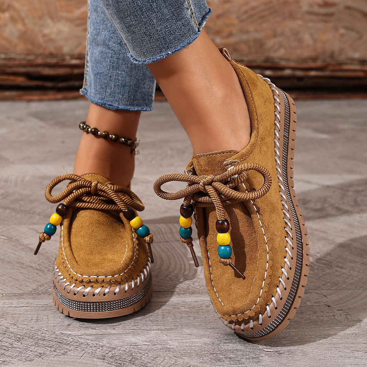 Retro Full-covered Thick-soled Women's Flats Soft-bottom Bean Shoes