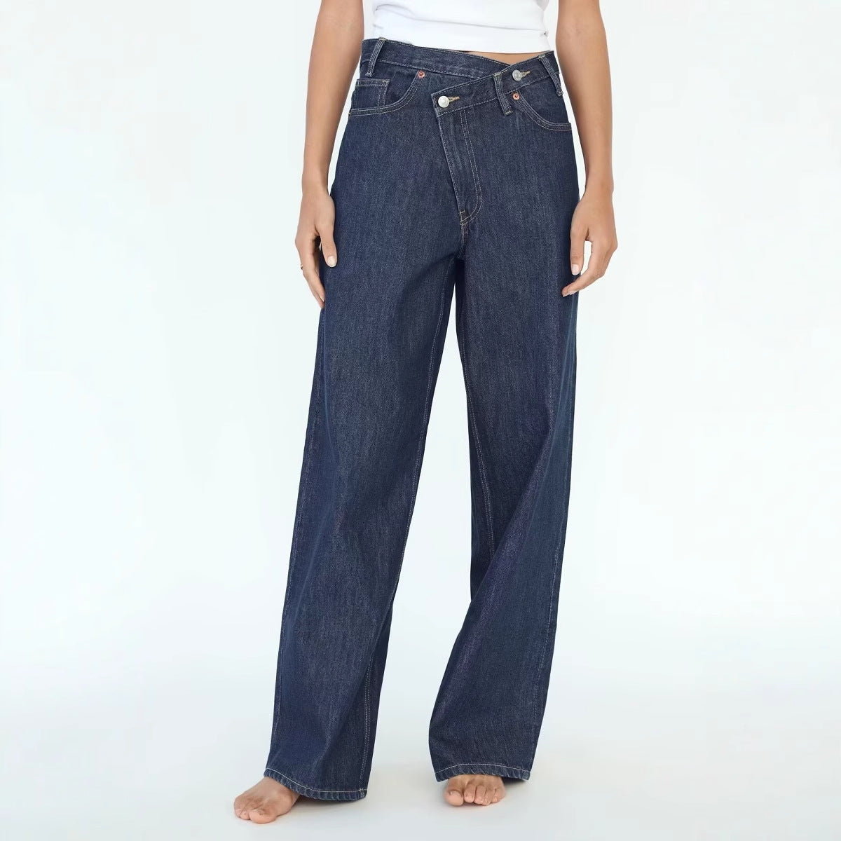 Højtaljede vide ben-jeans, behagelige til hverdag, casual og alsidige