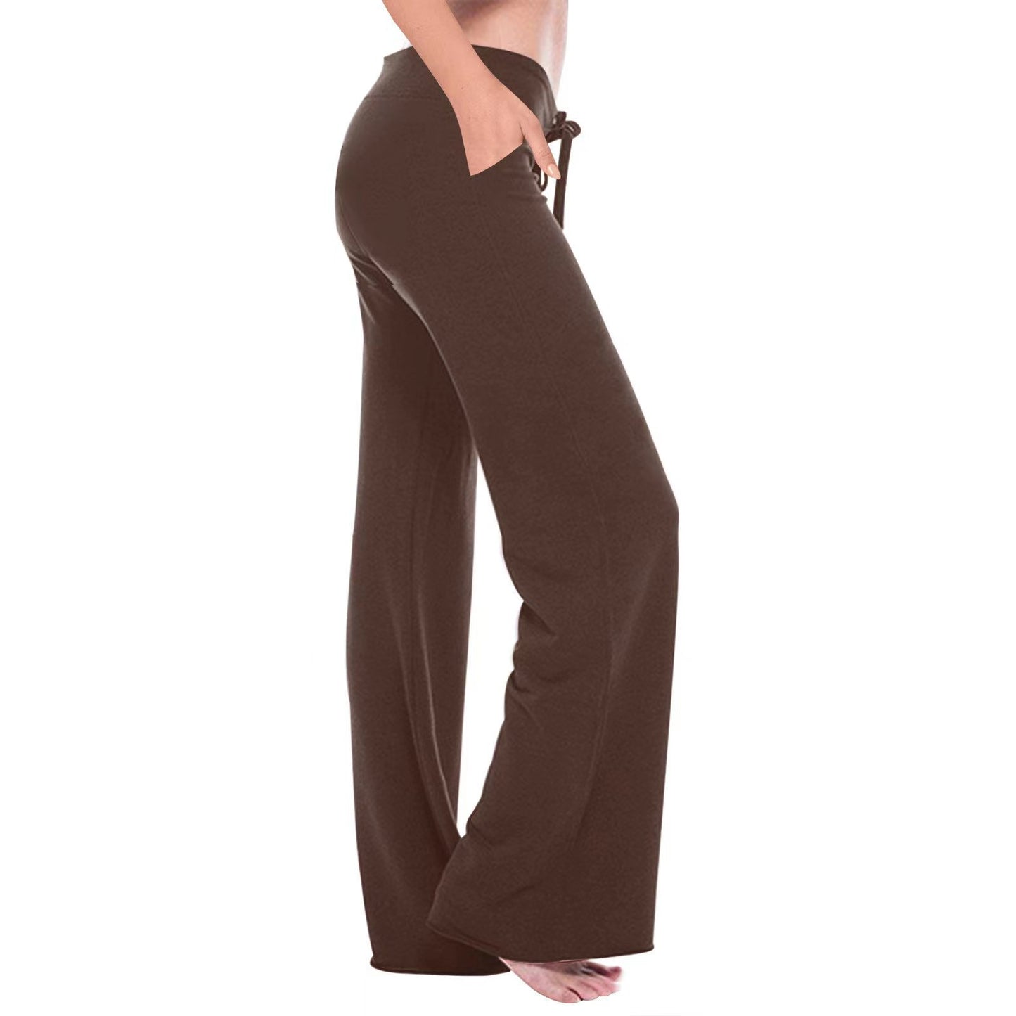 Elastic Waist Oblique Pocket Casual Yoga Trousers