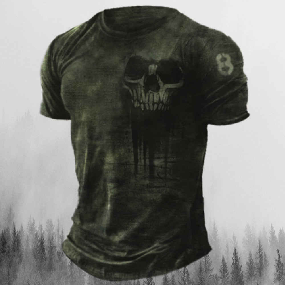 Printed Men's T Shirt Vintage Horror Skull Top