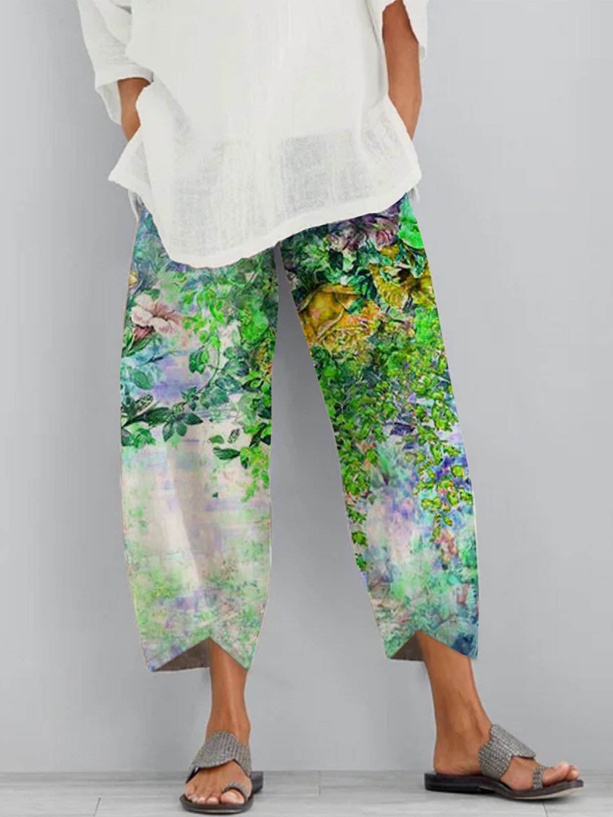 Trendy And Fashionable Floral Personalized Positioning Printed Cropped Pants