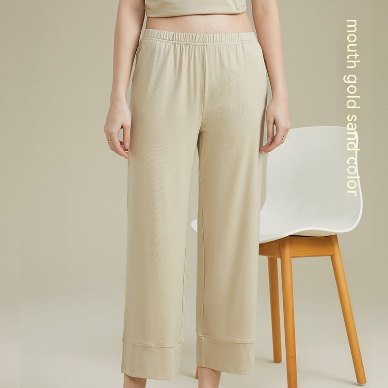 Women's Acetate Youke Silk Straight-leg Pants Outer Wear Cool Ankle-length Pants Leisure Pajamas Trousers