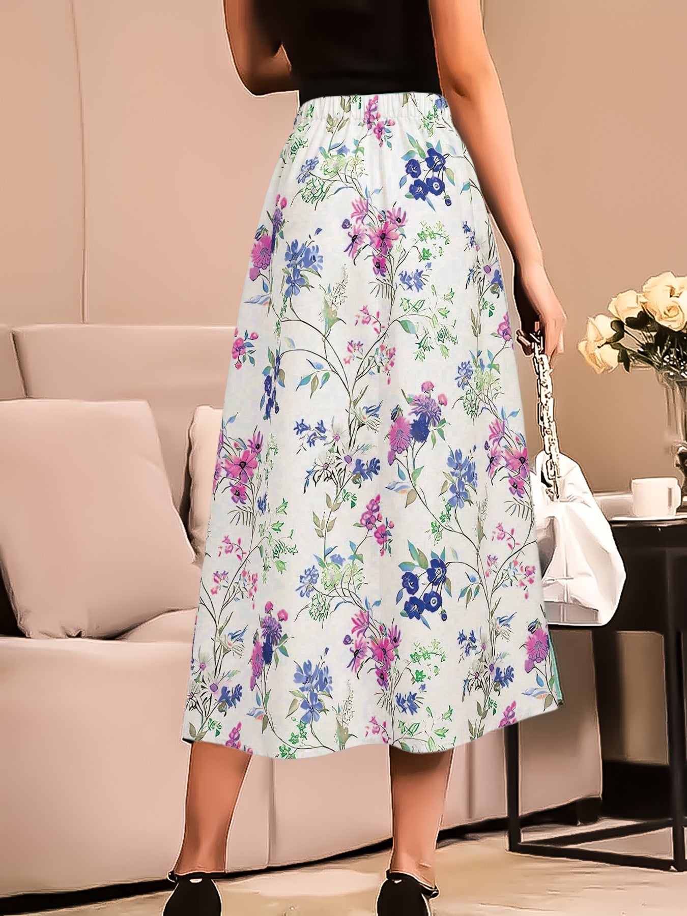 Floral Print High Waisted Skirt