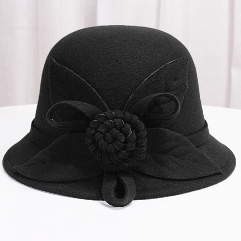 Korean Style Autumn And Winter Women's Woolen Hat Flowers British Retro Fisherman Basin Hat
