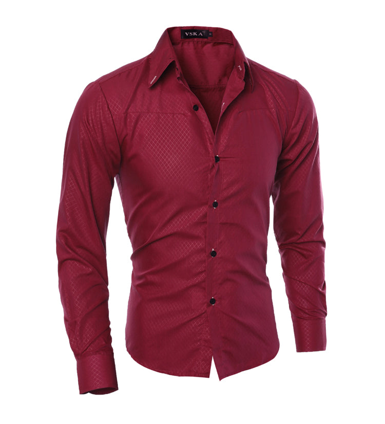 Fashionable diamond plaid men's long sleeve shirt