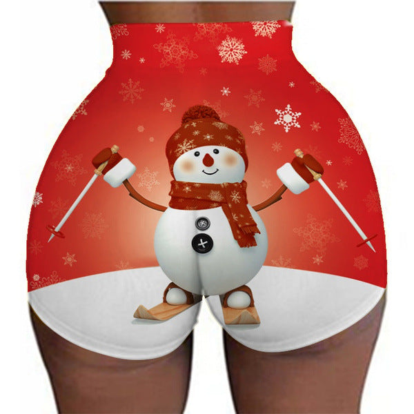 Women's Christmas sports legging shorts hip-lifting yoga pants plus size